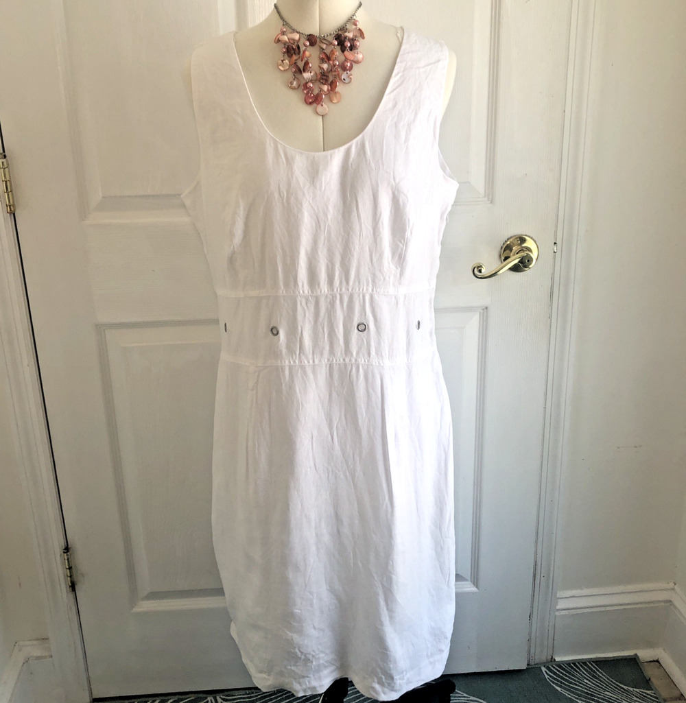 Vtg Willi Smith 100% Linen Sheath dress sleeveless utility coastal minimalist